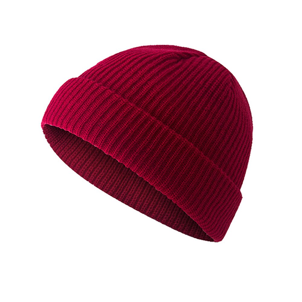 Gorro gorro enrollable cálido pescador tejido Color sólido para hombres mujeres invierno SEC88: wine red