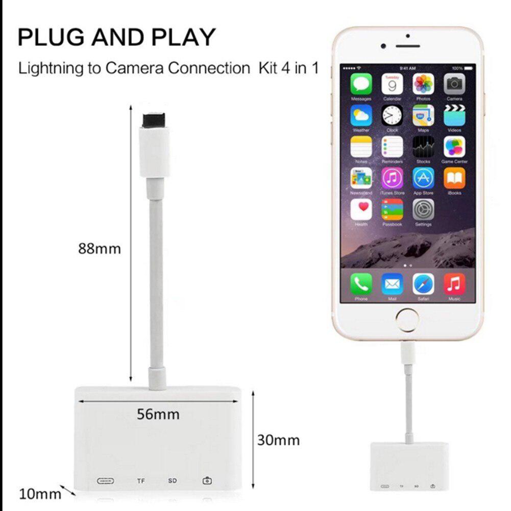 4 In 1 Lightning To USB Camera Adapter SD/TF Card Reader Kit for IphoneX XS 8/7 Ipad USB 3.0 OTG Cable 8 Pin Charging Port