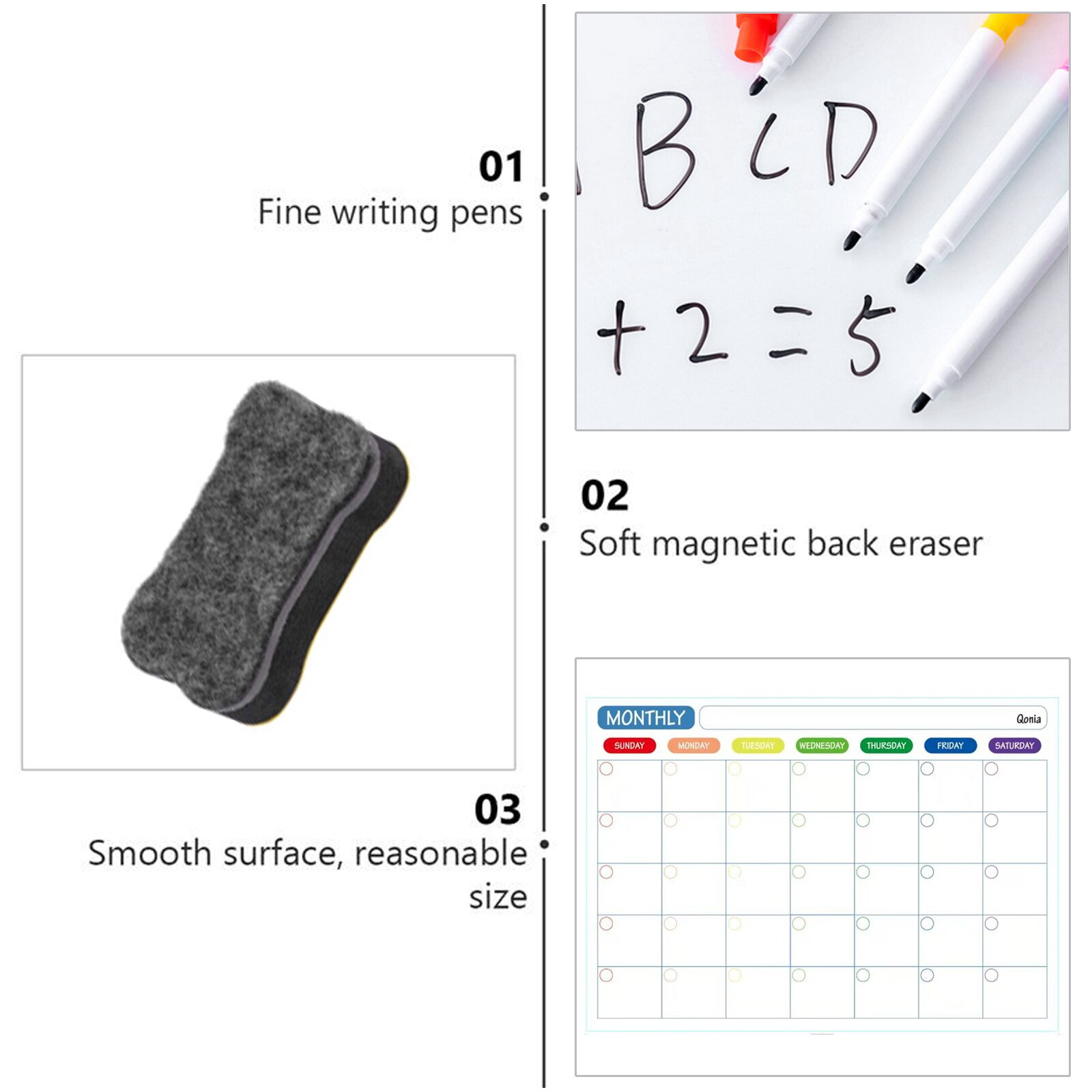 Magnetic Monthly Planner Dry Erase Calendar Board Pad Refrigerator Magnet with 6 Markers 1 Eraser for Home School Office 40x30cm