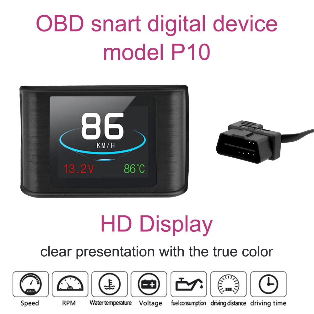 Obd smart digital måler hud  p10 head up display bilelektronik multifunktion til bilhastighedsmåler temperatur omdr./min kilometertal