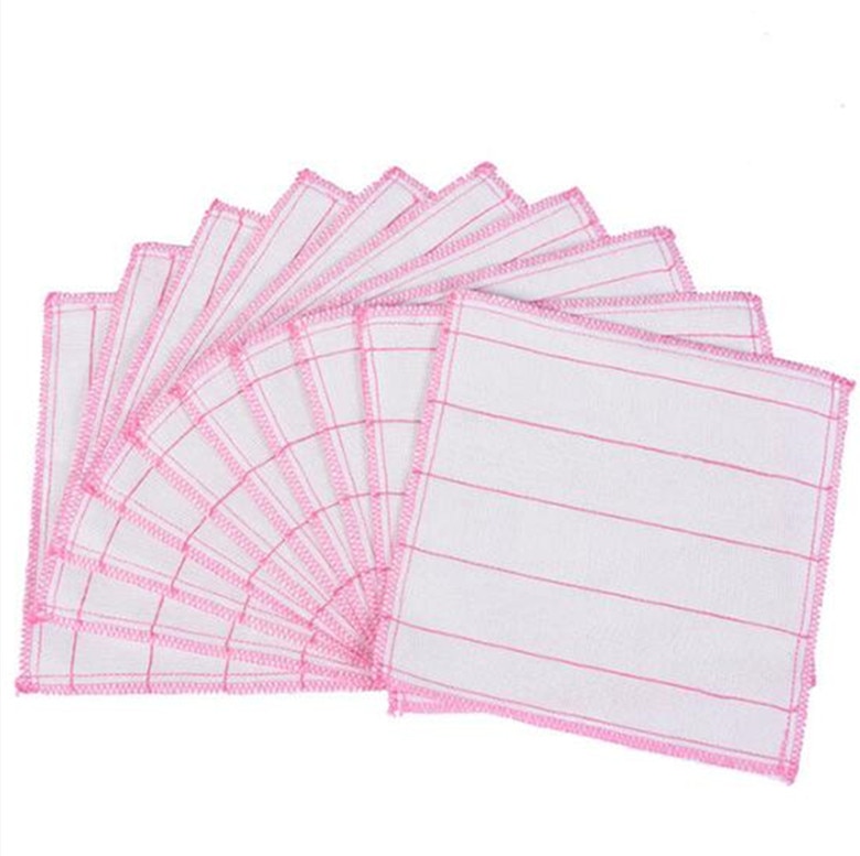 Hilo de algodón no aceitoso para el hogar, paño de limpieza de fibra de madera, absorbente, grueso, suministros de cocina, 28x28cm, 10 Uds.: Default Title