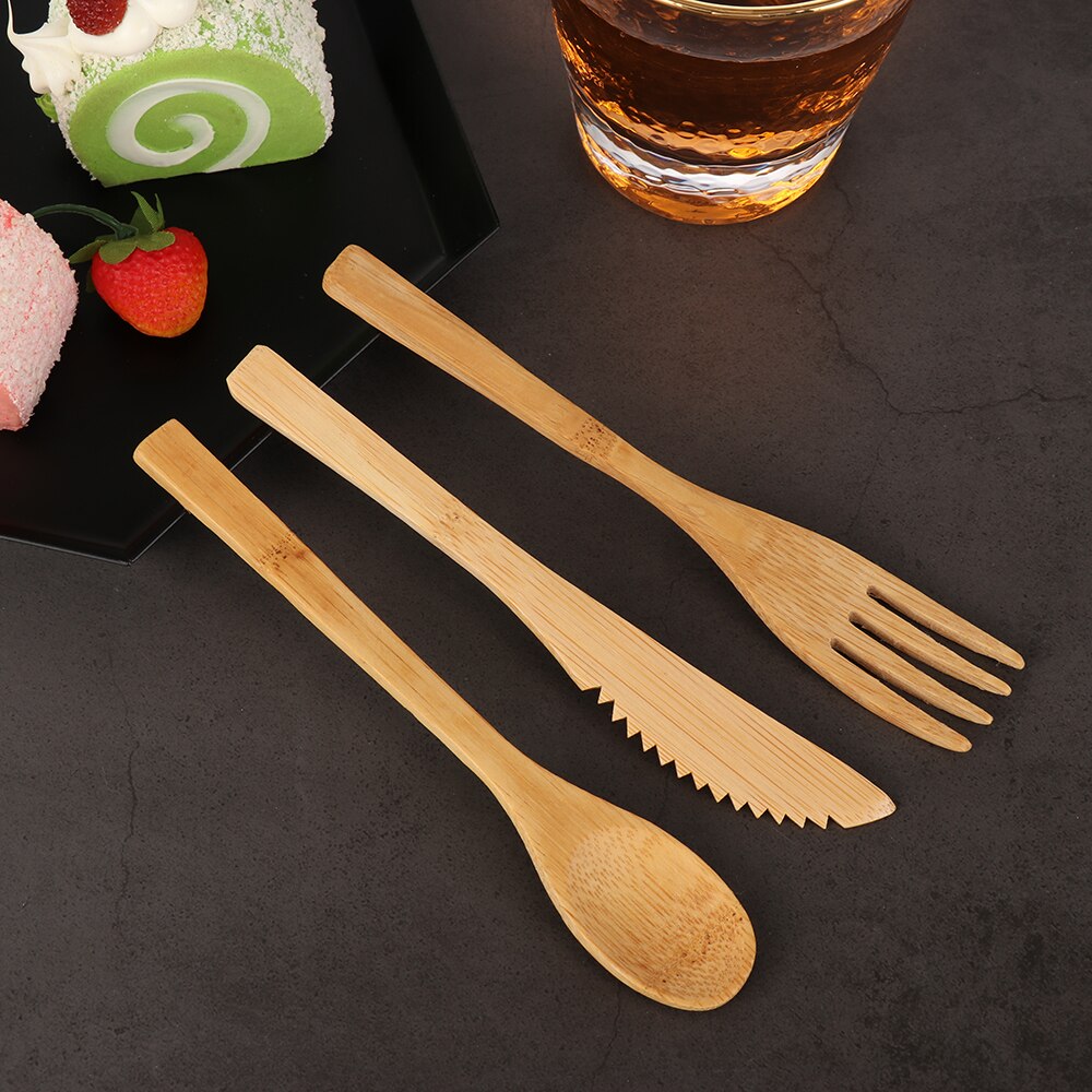 1 set bärbar servis middagsset trä bambu camping porslin sked gaffel ätpinnar bestick kök matsal bar tillbehör