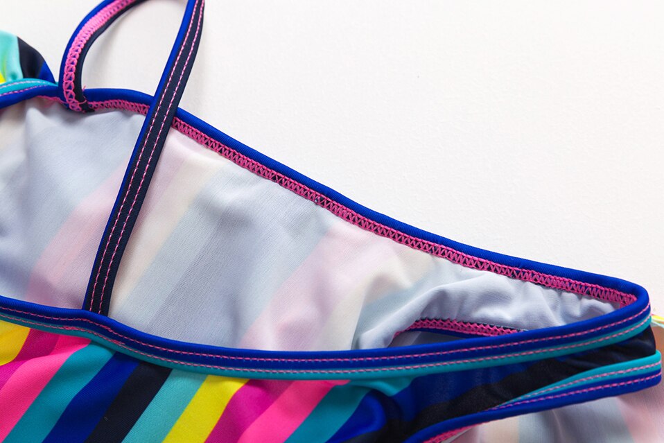 Girls Swimsuit One Piece 5-14 Years Girls Swimsuit Swimwear Ruffle Style Striped Children's Swimwear Kids Beach Wear