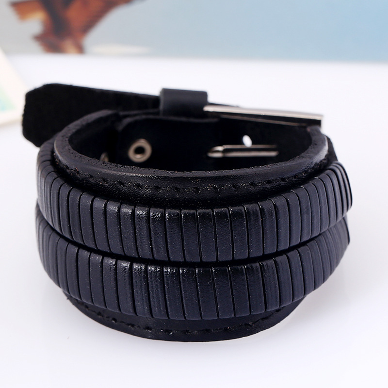 Punk Creatieve Lederen Armband Vrouwen Mode Brede Handgemaakte Verstelbare Wrap Armbanden Mannen Trendy Sieraden: Black