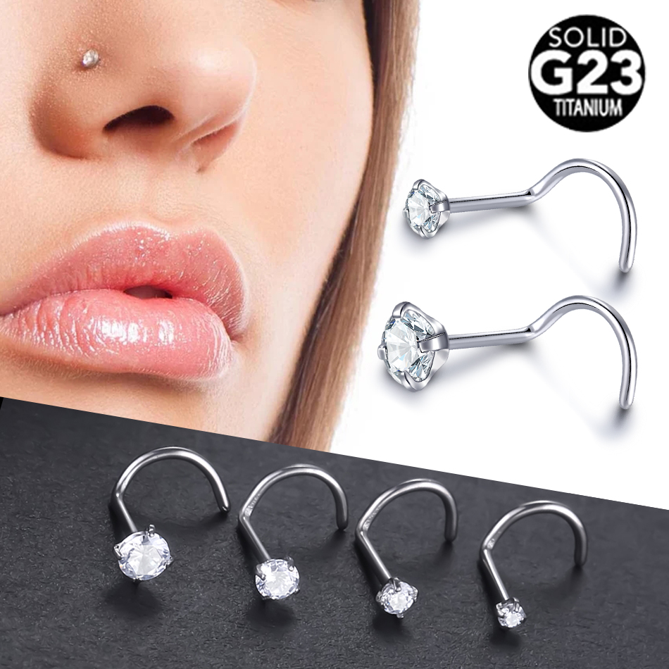 1Pc Implantaat Titanium Neus Stud Ring Set Ronde CZ Kristal Neus Piercings 1.5/2/2.5/3MM Schroef Neusgat Piercing Oorbel Sieraden 20G