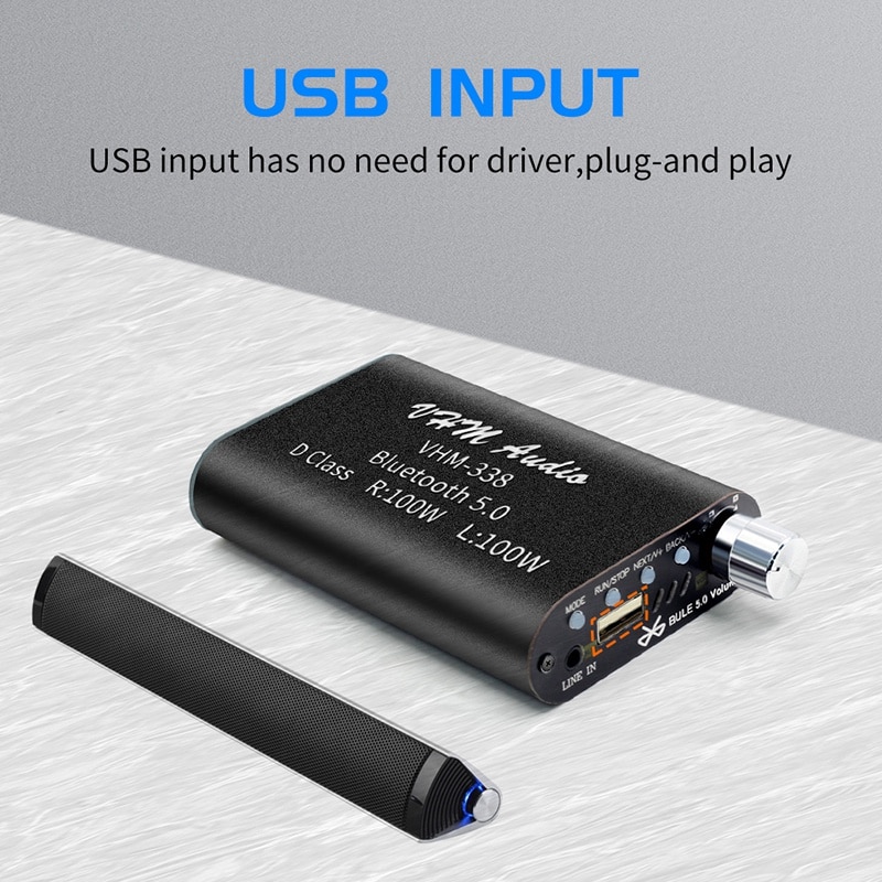 VHM338 Mini Bluetooth 5.0 Digital Amplifier Hifi Stereo Wireless o Receiver Power Amp 100W+100W Car Sound Amplifiers