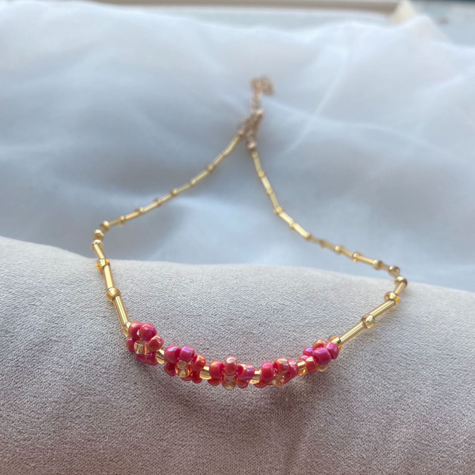 2022 Korean Wave Early Spring Bamboo Flower Necklace Female Colorful Popular INS Trend Jewelry Girlfriend: rose Red