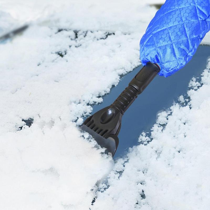 Guantes para auto, pala para deshielo, limpiaparabrisas de descongelación multifunción de emergencia, guantes de peluche cálidos de invierno retráctiles, pala escarcha, glo frío