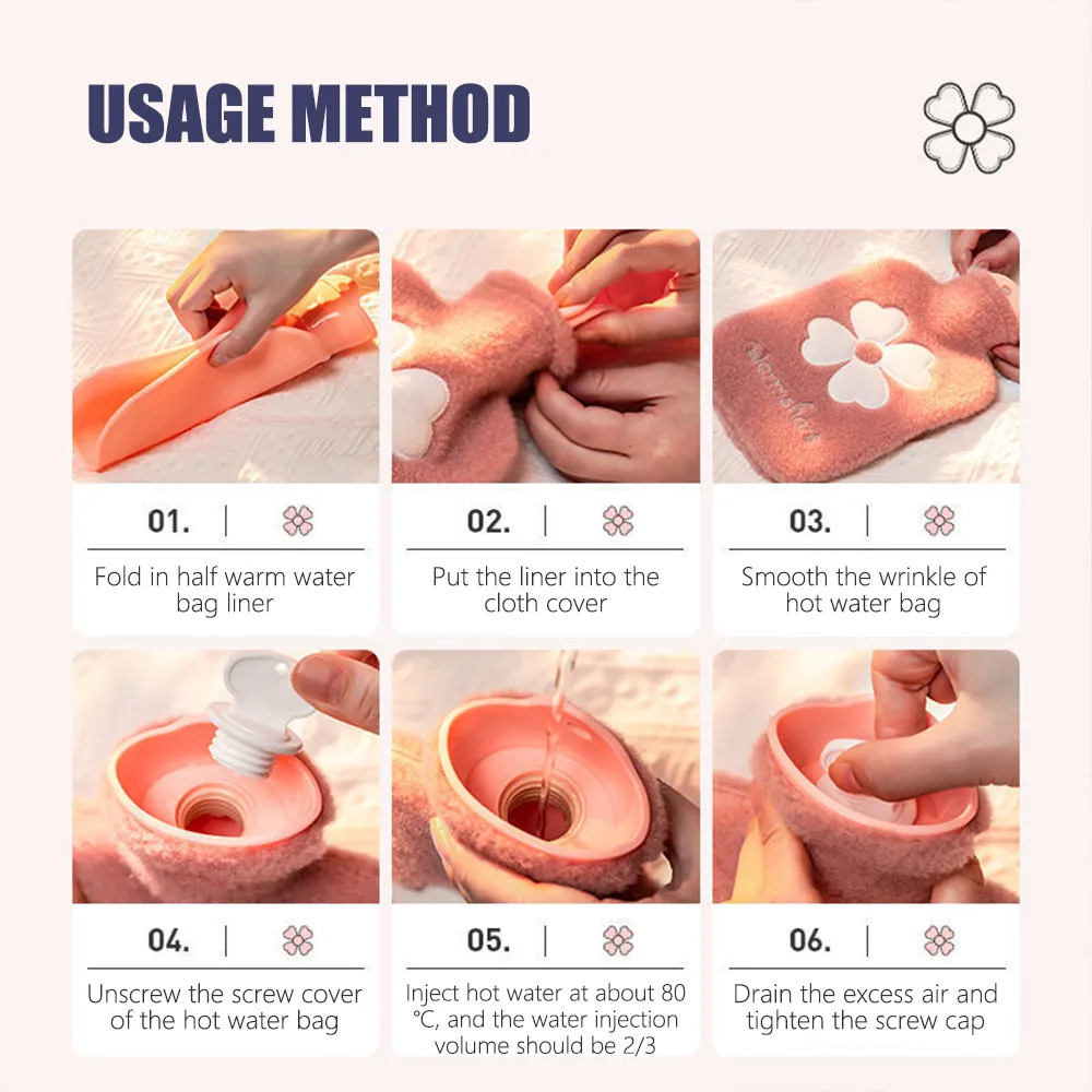 Bottiglia di acqua calda in flanella scaldamani invernale carino bottiglia d'acqua Kawaii per ragazze bottiglie calde portatili per letto a mano in vita 500/1000ml