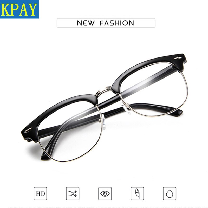 Half Metal Women Glasses Frame Eyewear Men Eyeglasses Frame Vintage Optical Spectacle Frame Spectacles Square Clear Glasses