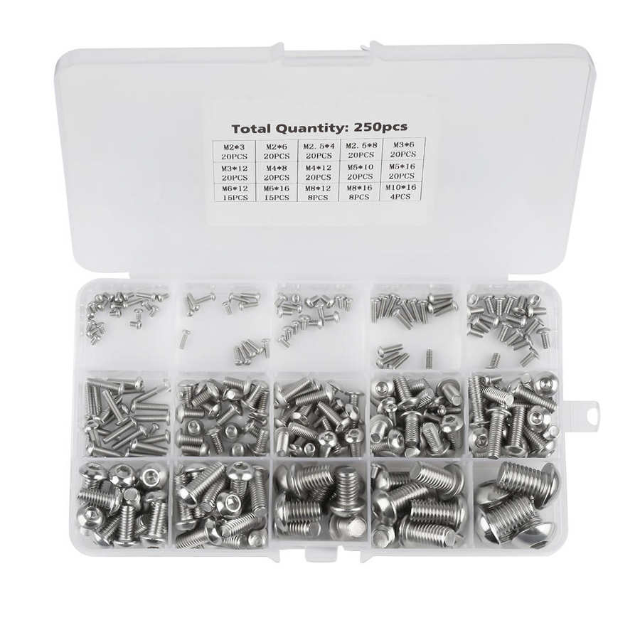 Machine Screws Set 250pcs M2/ M2.5/ M3 /M4/ / M6/ M8/ M10 Machine Screws Set For
