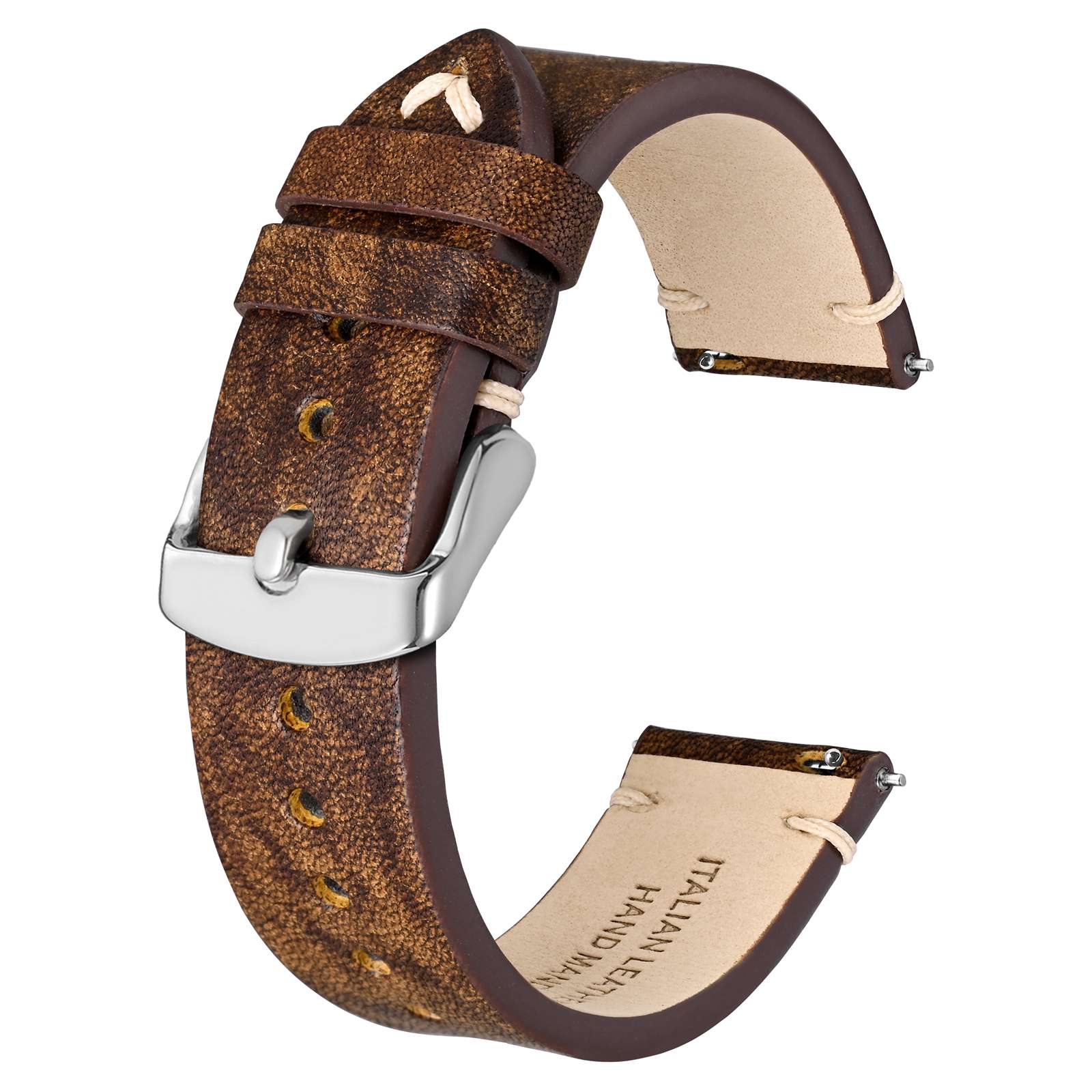 Bisonstrap italiensk lærreim 20mm klokkereim 18mm klokkereim herreklokkereim hurtigutløser: Brun / 18mm