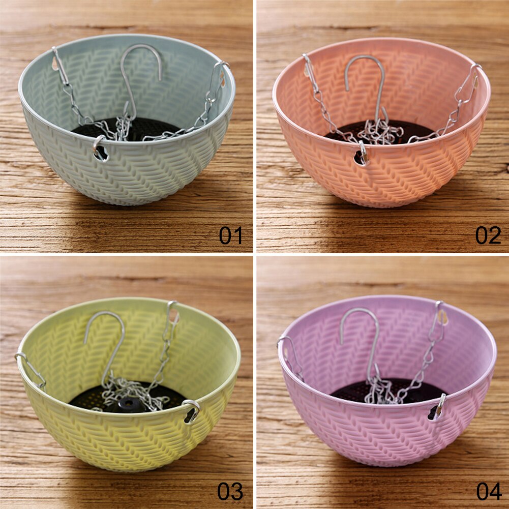 Maceta colgante de cadena para flores, cesta de plástico para jardín, guardería, tejido de mimbre de imitación, PP, decoración para el hogar, cestas para balcón
