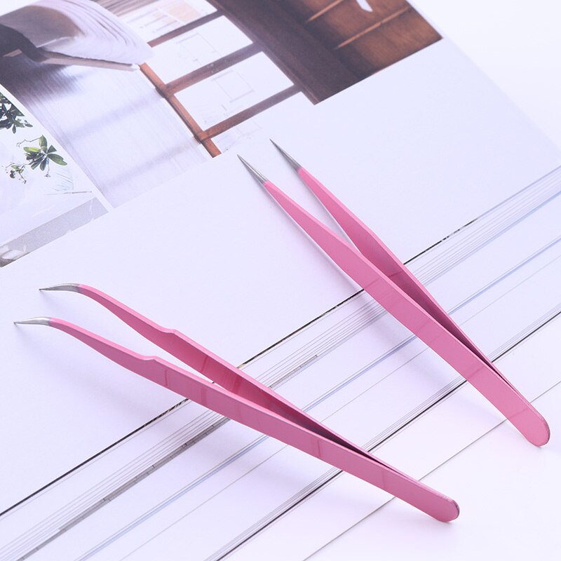 Angled Straight Pink Eyebrow Tweezers Stainless Steel Face Hair Removal Eye Brow Trimmer Nail Art Tool