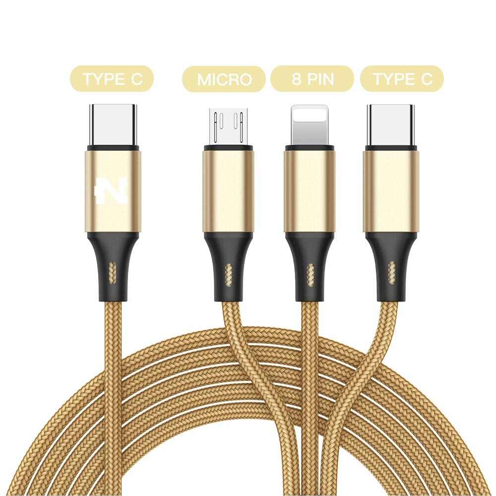 Nohon Type C to Type C 8Pin Micro 3 in 1 USB Cable For iPhone Samsung Huawei Xiaomi 3in1 USB C to Lightning Charging Cables Cord: Gold