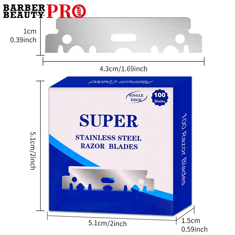 100PCS Single-sided Razor Blades Men's Safety Shaver Stainless Steel Manual Razor Blade Barbershop Styling Shaving Supplies