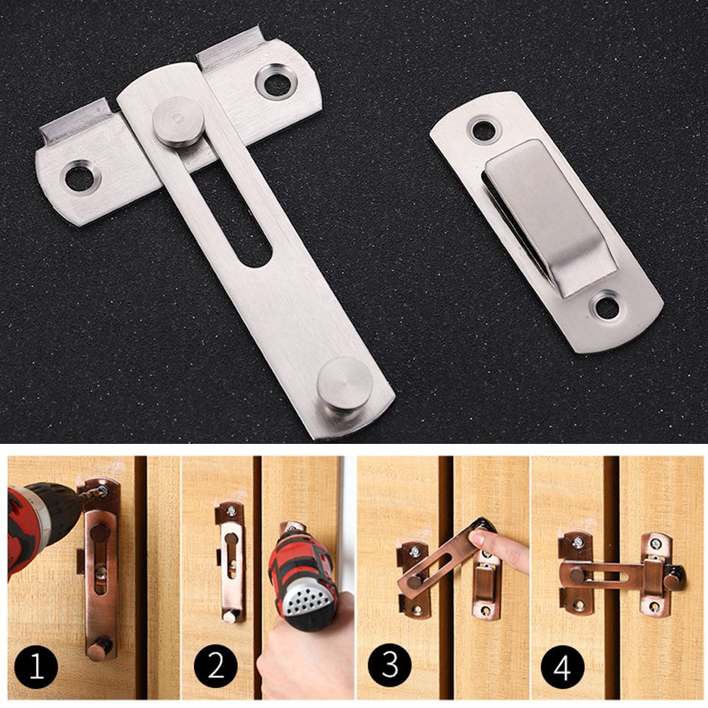 Stainless Steel Straight Lock Buckle Security Hasp Door Bolt Cabinet Catches Window Catch Lock Silent Gate Buckle Padlock Clasp