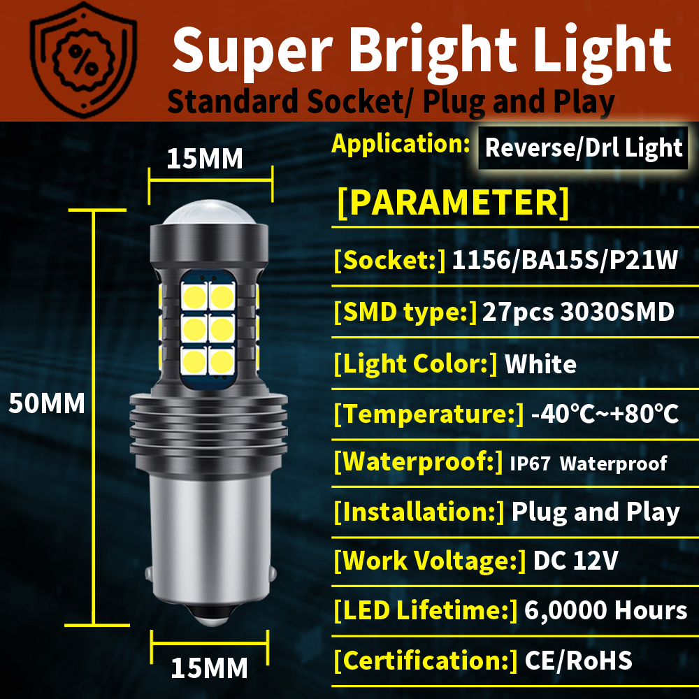 2 uds P21W BA15S 1156 T15 W16W 912 921 T20 W21W 7440 WY21W 7440NA luz Led de marcha atrás para coche lámpara de respaldo DRL bombilla de freno trasero 12v