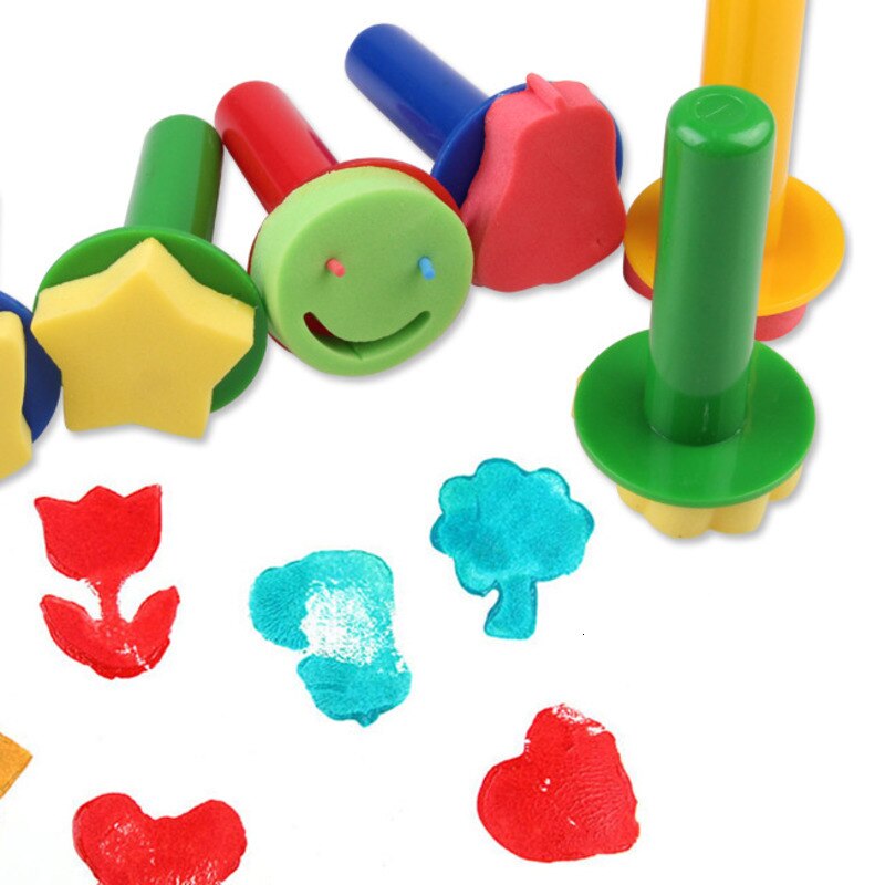 6PCS DIY Painting Tool Children's Toy Color Brush Seal Mini Sponge Opp Bag Packaging Colorful Sponge Wooden Handle Baby Handmade