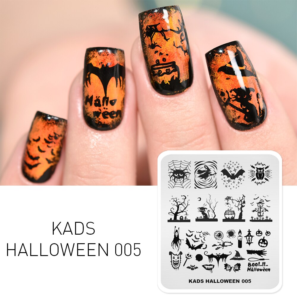 KADS Halloween 005 Nail Stempelen Platen Bat Uil Pompoen hoofd Patroon Afbeelding Nail Art Polish Stempel Plaat Print Stencils Template