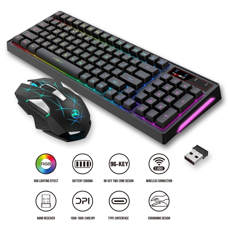 2.4G Wireless Keyboard and Mouse Sets Gaming Keyboard Mouse RGB with Numeric Keypad RGB Backlight