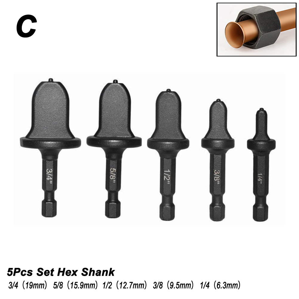 Pipe Expander Copper Tube Swaging Tools For Air Conditioner Refrigerator Flaring Takeover Tool Set Triangle Hex Shank Repair Kit: C 5Pcs Hex