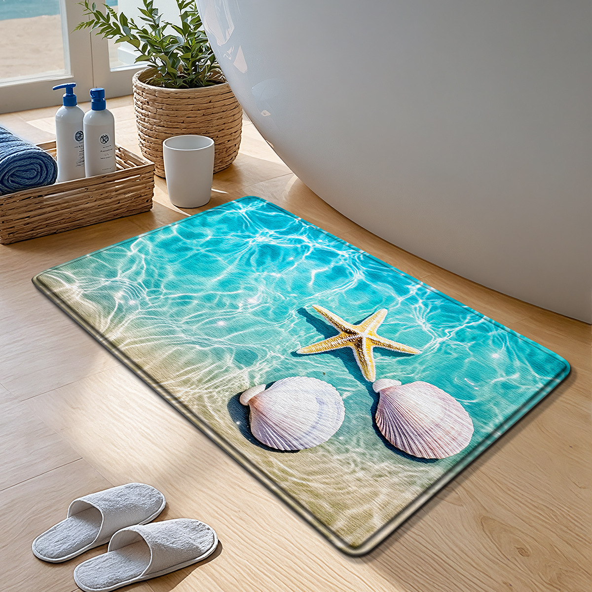 Alfombra de baño con temática oceánica - Alfombra de esponja ultrasuave - Absorción rápida y secado rápido - Antideslizante y agradable para la piel - Decoración del baño: Gris claro / 400MMx600MM