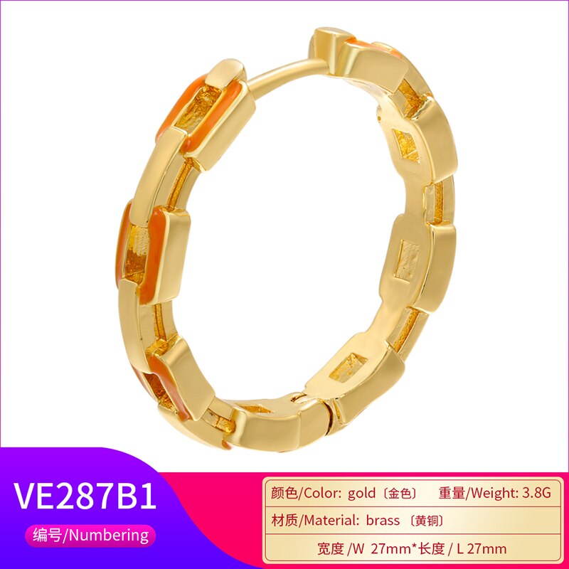 ZHUKOU 1 piece gold/silver color Round big hoop earrings women Enamel hoop earrings Jewelry VE287