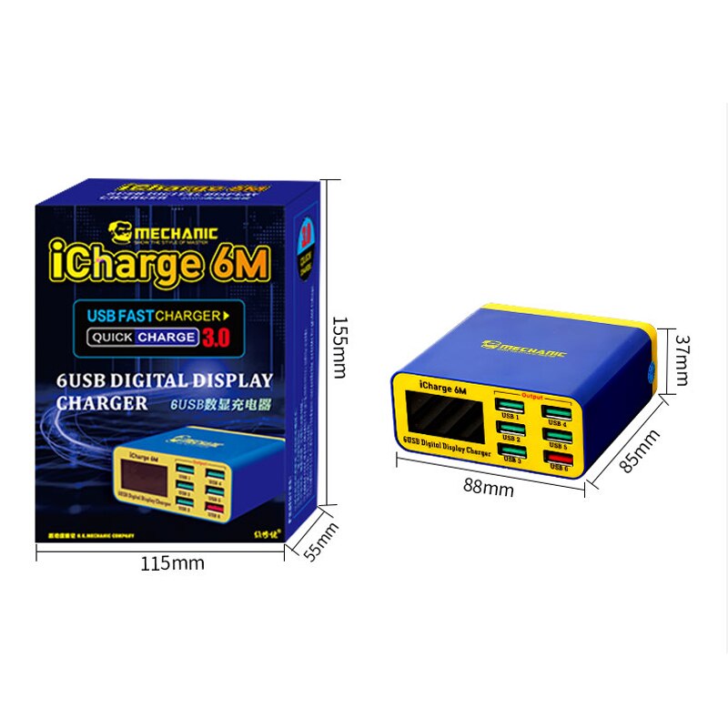 Monteur Icharge 6M 6 Poorten Usb Snel Opladen Display Charger 2.4A QC3.0 Usb Tablet Fast Charger Station