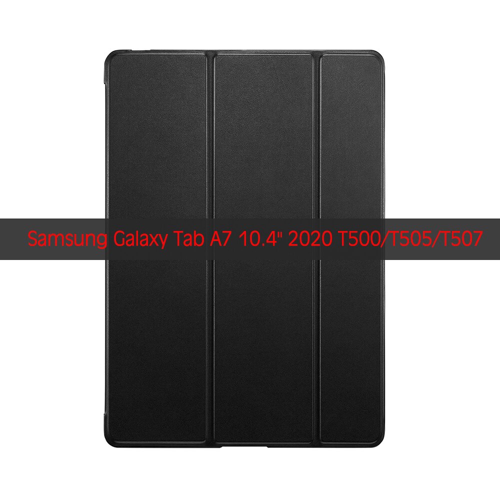 Case Voor Samsung Galaxy Tab A7 10.4 ''Fundas Voor Tab A7 10.4'' SM-T500 T505 T507 Pc Back pu Lederen Smart Cover Auto Sleep: Black