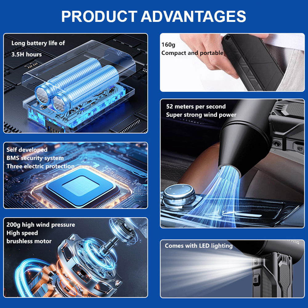 Cleaning Blower Tool 130000 RPM Portable Electric Air Duster Violent fan Car Blowing Snow 3 Gears adjustable Turbo Jet Fan