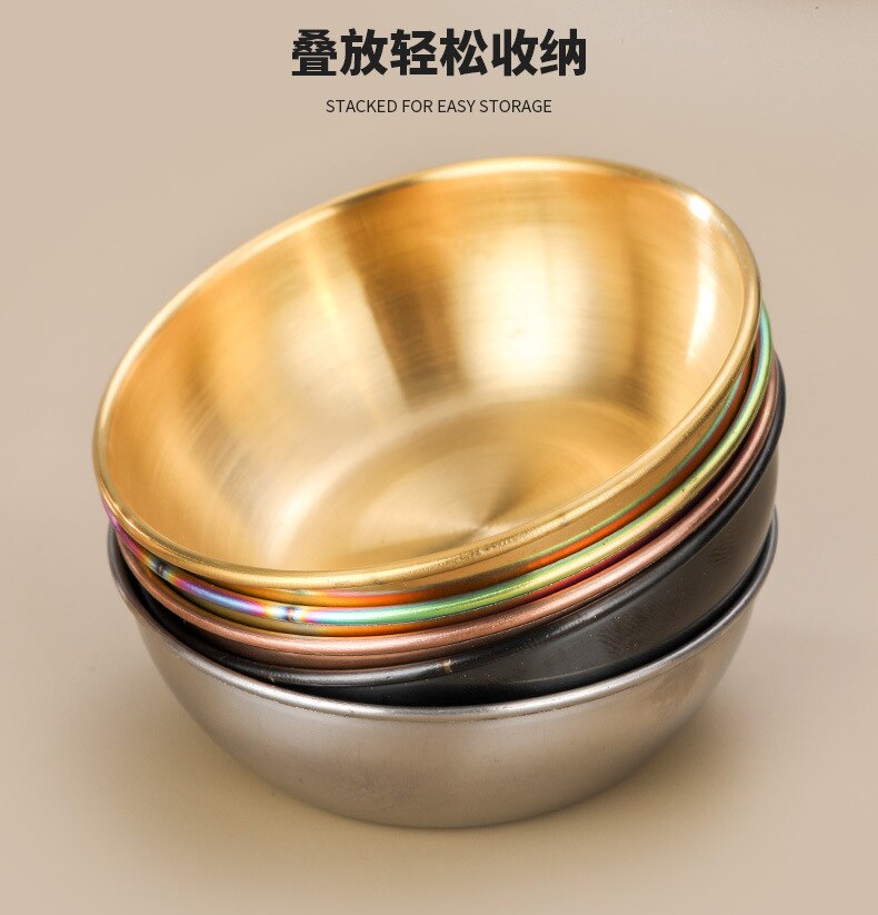 Bandeja de acero inoxidable para servir aperitivos, platos de salsa, especias, plato pequeño redondo de acero inoxidable, tazón para salsa de cocina