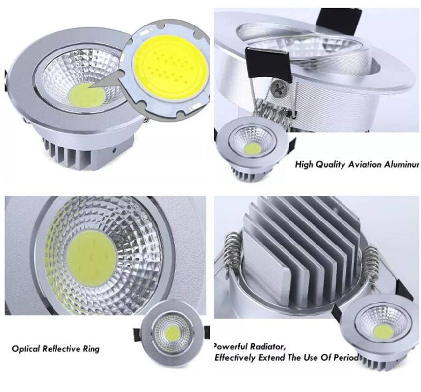 Super Bright Verzonken Led Dimbare Downlight Cob 3W 5W 7W 12W Led Spot Light Led Decoratie plafondlamp Ac 110V 220