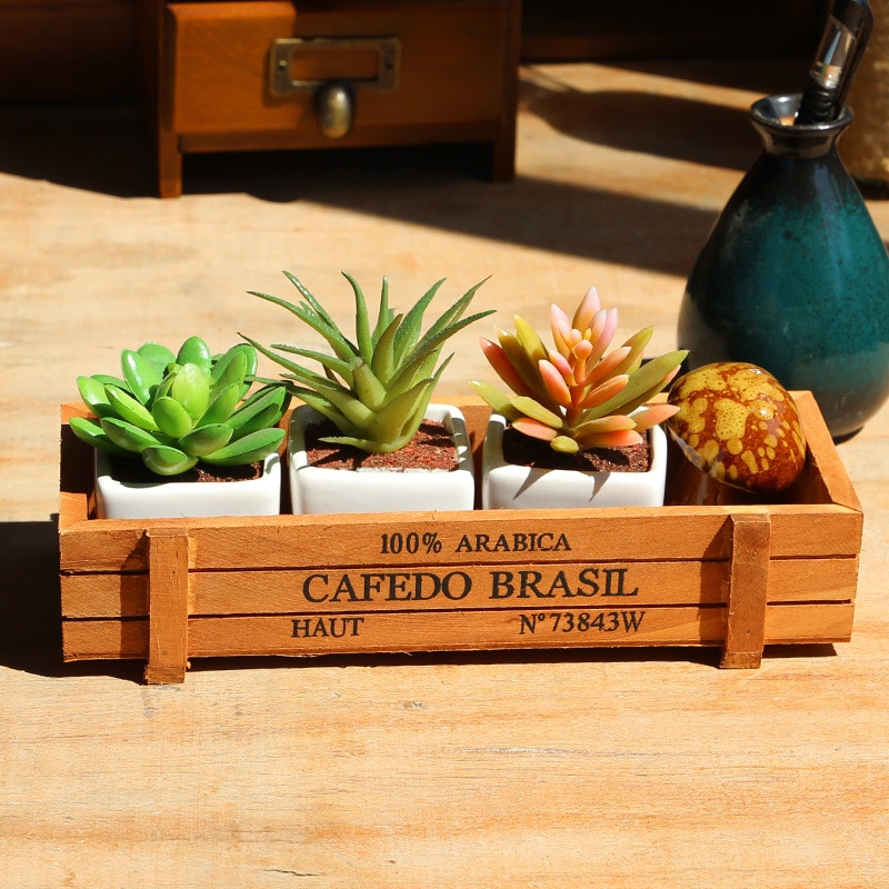 Maceta de madera para decoración de jardín, macetas, almacenamiento de artículos variados, suculentas, cajas de almacenamiento de madera, decoración del hogar
