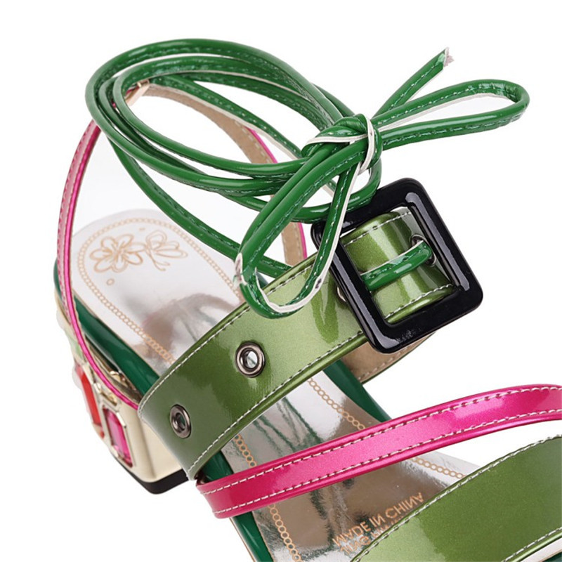 PXELENA, sandalias romanas de gladiador con tiras cruzadas, hebilla de diamantes de imitación, tacones tirantes altos, zapatos de mujer de verano , charol 34-45