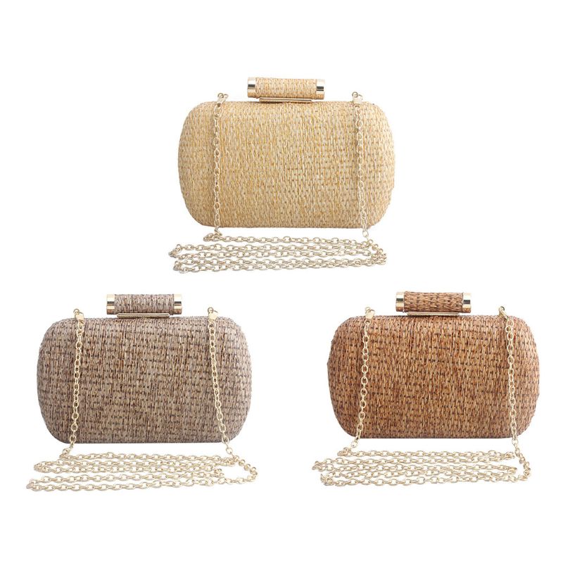 Sac à Main En Paille Tressée - Pochette Clutch Bohème - Pour Mariage, Plage, Soirée - 36x28 Cm - Cadeau Femme