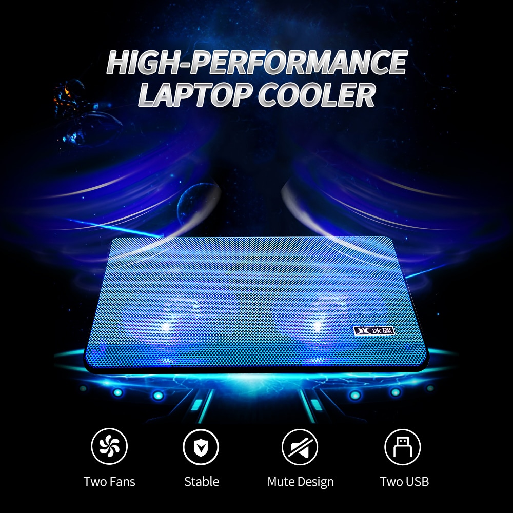 High-Performance Laptop Koeler Laptop Cooling Pad Dubbele Fans Cooler Met Twee Usb-poorten Ondersteuning Voor Laptops Onder 17 inch Blauw