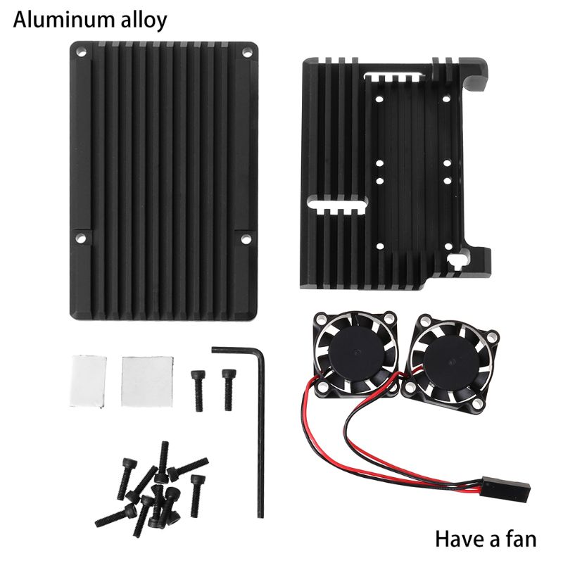 Aluminium Behuizing Case Metal Shell Black Box Uitstralende Plaat Heatsink Cooler voor Raspberry Pi 4 Model B: A with cooling fan