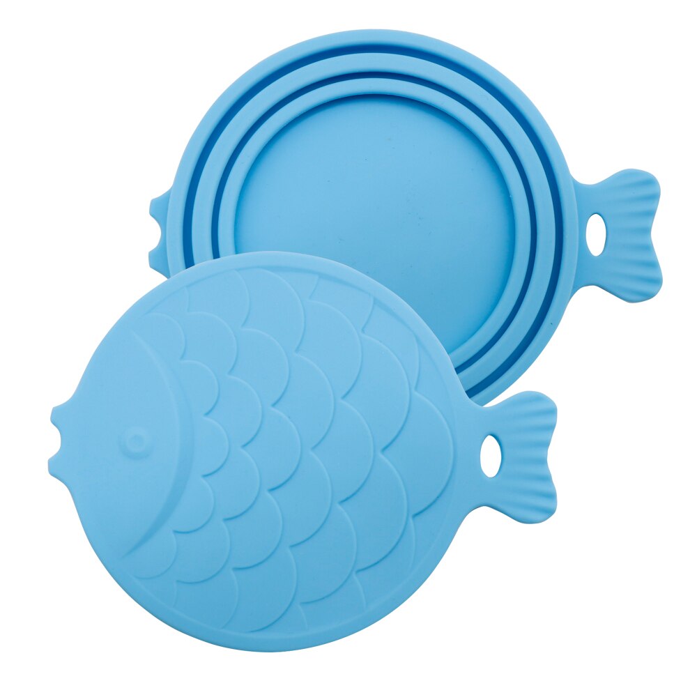 Silicone Dog Cat Bowl Lid Stretch Universal Pet Can Lids Bowl Cover Food Fresh Microwave Covers Pet Supplies Fish Shape: Blue