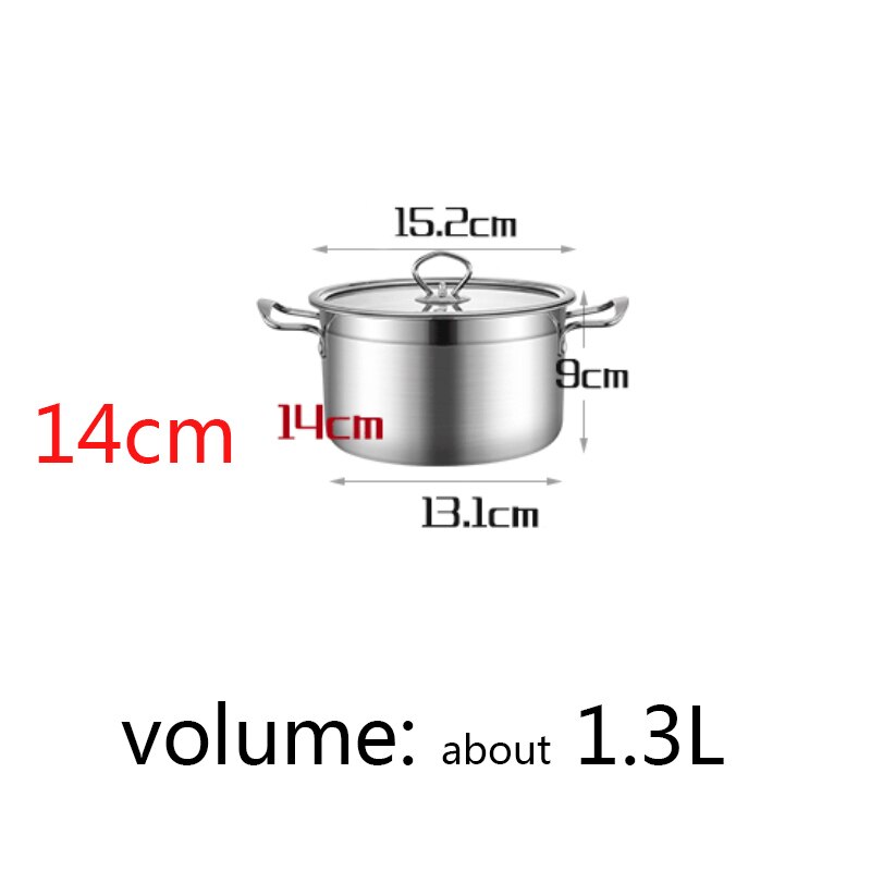 1pcs Stainless Steel Double Bottom Pot Soup Pot Nonmagnetic Cooking Pot Multi-purpose Cookware Non-stick Pan: B-14CM 1.3L