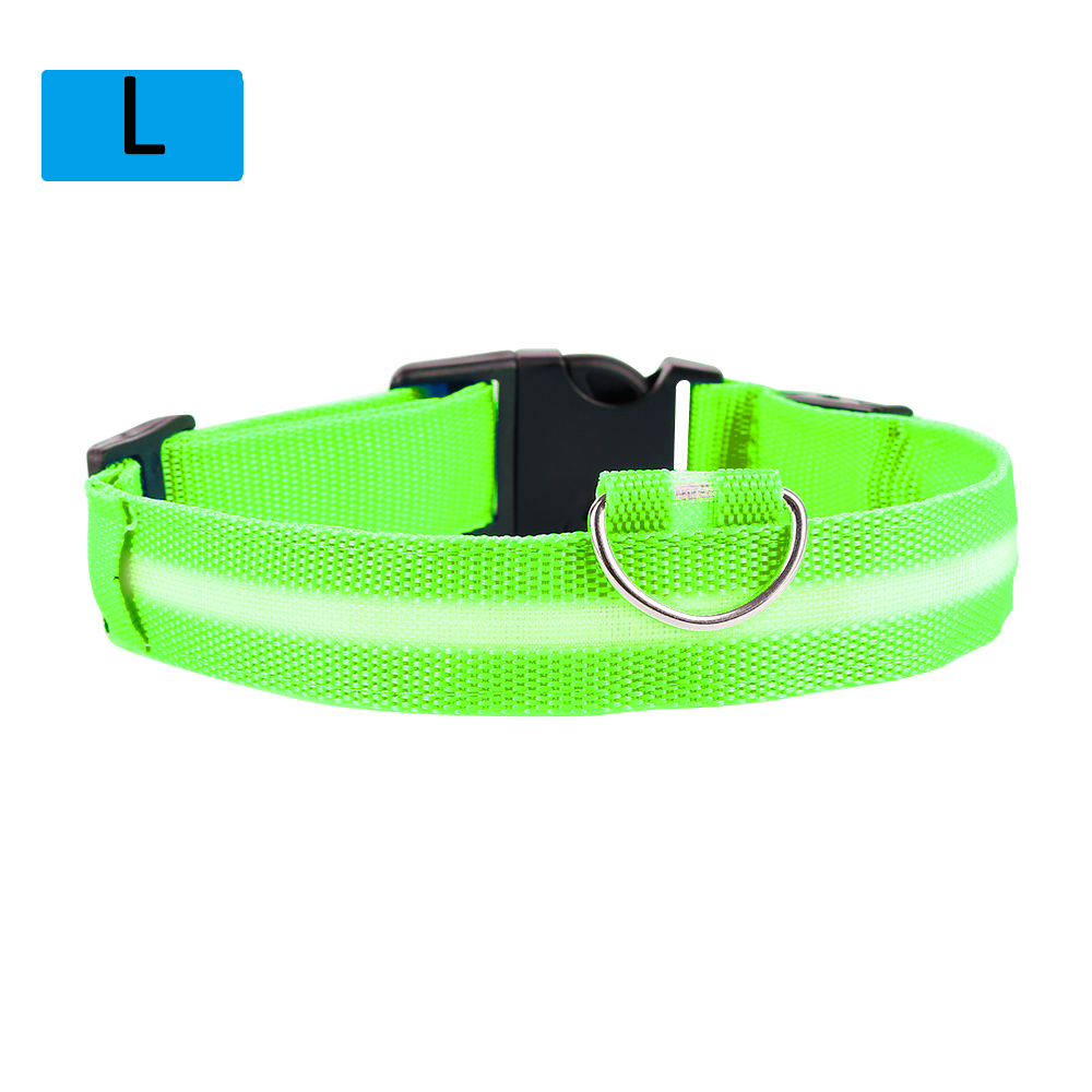 LED Cat And Dog Pet Collar Flashing Dimmable Safety Light Emitting Nylon Label Luminous Collar Safety Light L Free Ship: Light Green