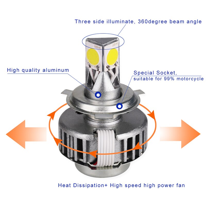 Bombilla Led H6 H4 para faro de motocicleta, luz de 12V, Ba20d, 12/18W
