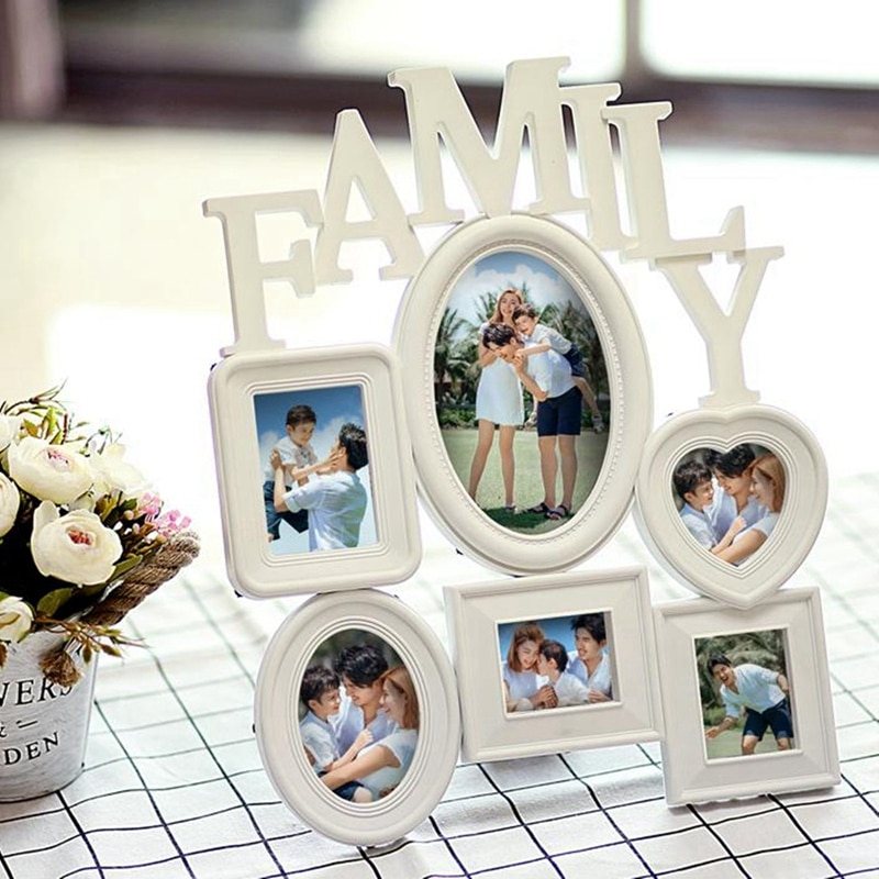Family Photo Frame Wall Hanging 6 Multi-Sized Pictures Holder Display Home Decor 30X37Cm Back Side with Pull Tabs- Whit