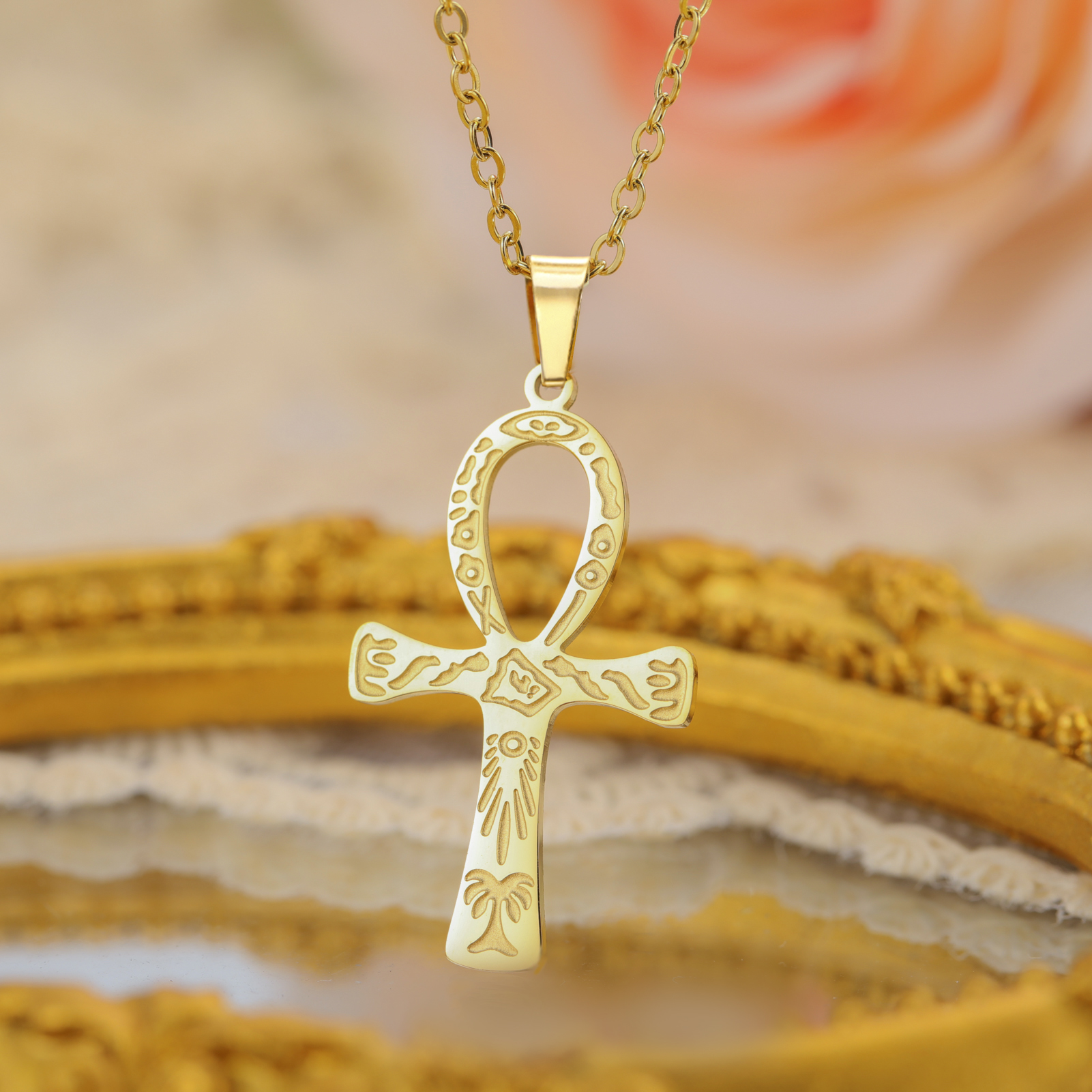 Lucktune Ankh Cruz amuleto egipcio collar de acero inoxidable llave de la vida símbolo crucifijo colgante collar mujeres joyería religiosa