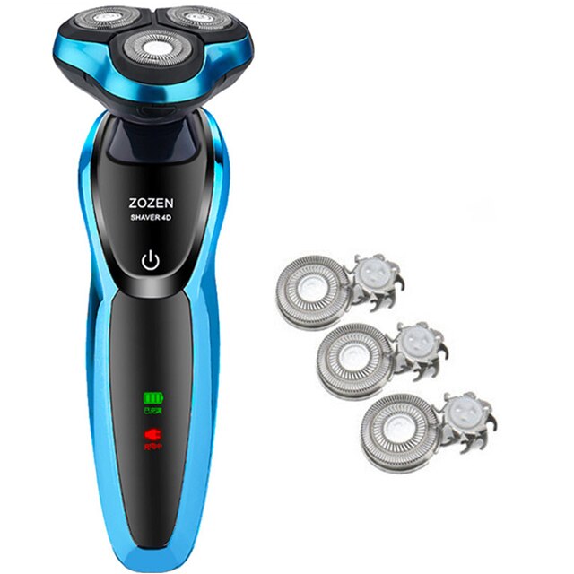 Utgave elektrisk barbermaskin barberhøvel menn vaskbar usb oppladbar 3 blad smart kontroll barberskjeggmaskin: Blå-b