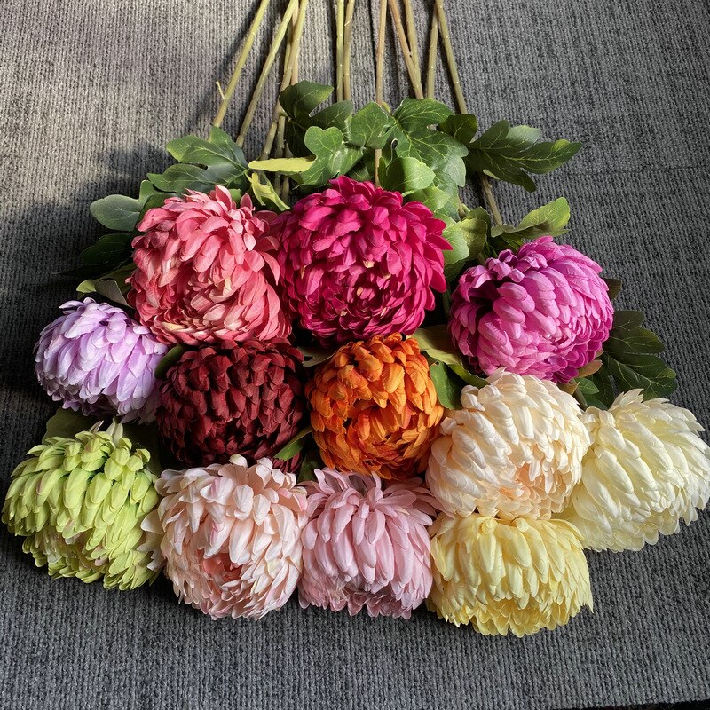 Grote Enkele Chrysant Land Stijl Woonkamer Bloemstuk Kunstbloemen Bruiloft Schieten Props Decor Bloemen