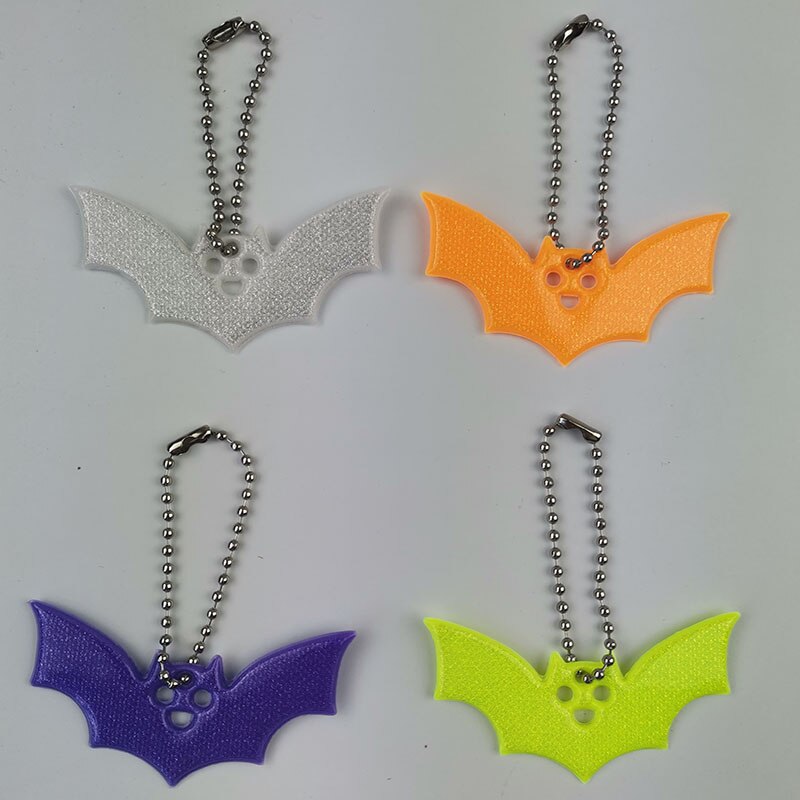 10Pcs Halloween bat Small Sequin Glitter Keychains Reflective bag Pendant Night Riding Walking Bike Reflector key ring: white