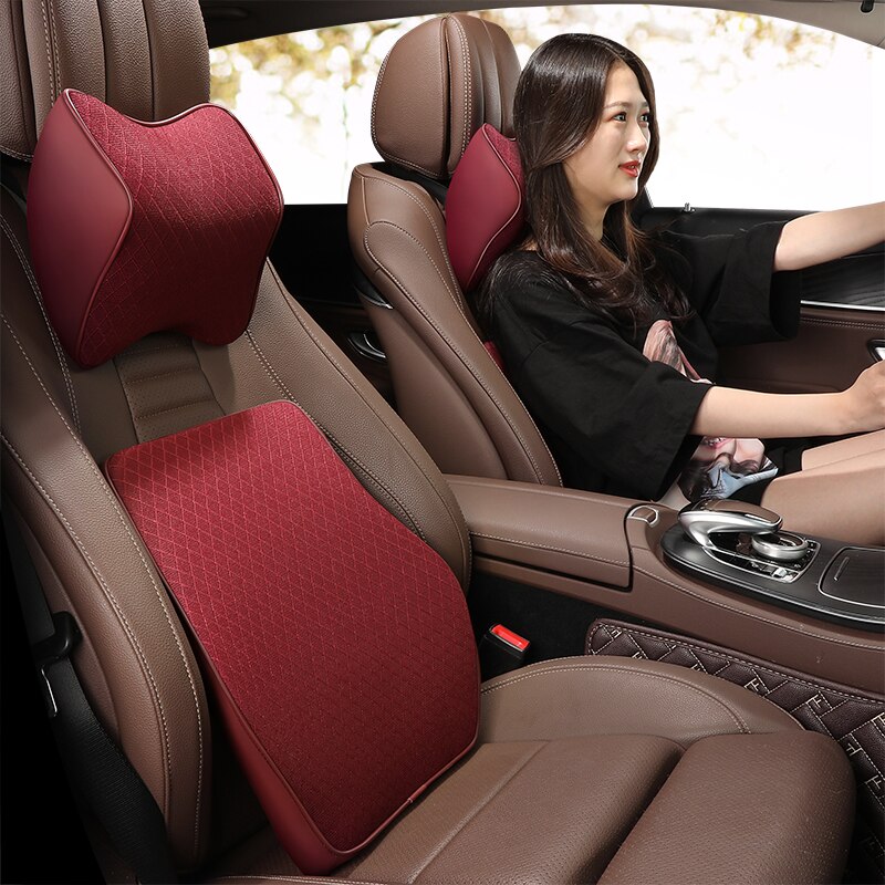 Car memory cotton headrest neck pillow waist pillow Car For Skoda Octavia Octavia a5 a 5 Superb Fabia: Fabric is red