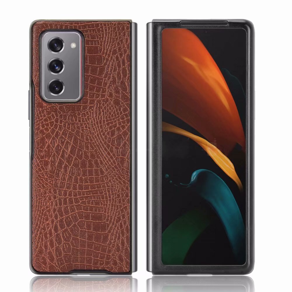 Para samsung galaxy z fold2 caso crocodilo padrão duro capa para samsung galaxy z fold 2 5g capa à prova de choque coques: Brown