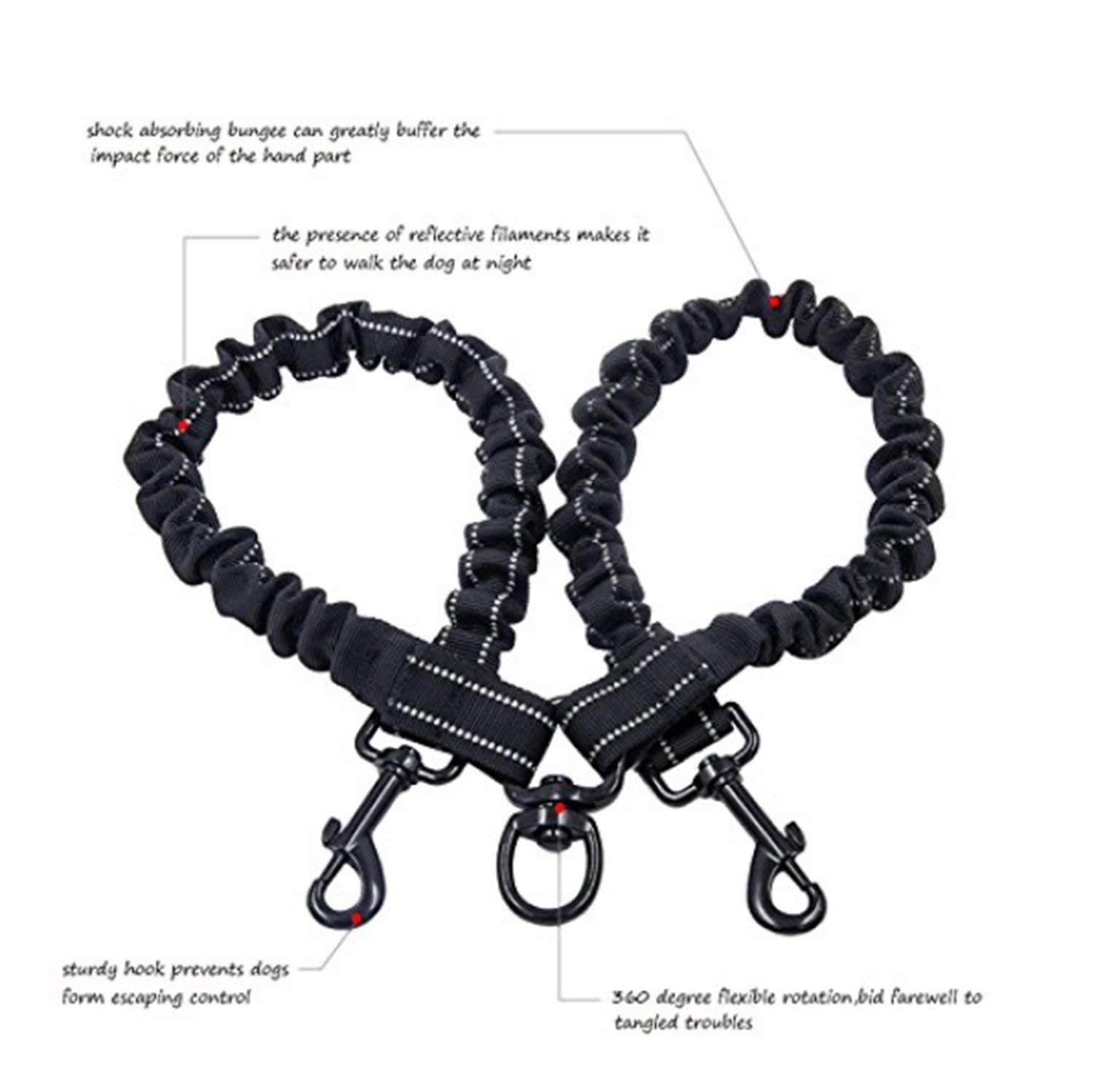 Dubbele Hondenriem Geen Wirwar 2 Honden Leash met Gevoerde Handvat Bungee Dual Honden Leash voor 2 Honden Training Wandelen riemen